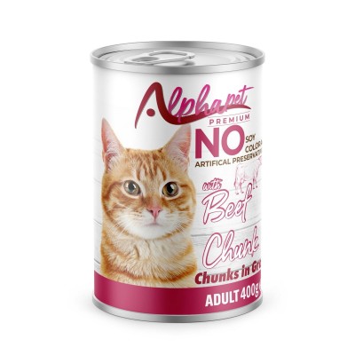 Alphapet Premium Κονσέρβα 400gr για Ενήλικες Γάτες με Μοσχάρι σε Σάλτσα (Chunks in Gravy)