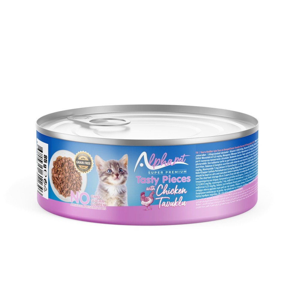 Alphapet Super Premium Κονσέρβα 85gr για Γατάκια Κομμάτια Κοτόπουλου σε Σάλτσα