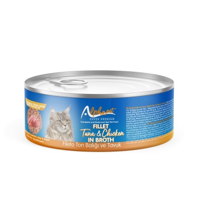Alphapet Super Premium Κονσέρβα 70γρ για Ενήλικες Γάτες Φιλέτο Τόνου με Στήθος Κοτόπουλου σε Ζωμό
