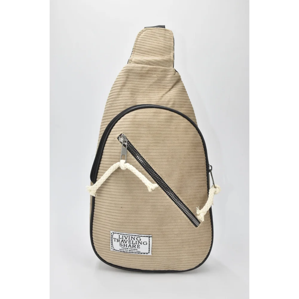 David Polo Unisex τσάντα Freebag βελούδο με δύο θήκες Μπεζ David Polo Unisex τσάντα Freebag βελούδο με δύο θήκες Μπεζ