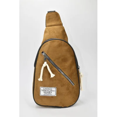 David Polo Unisex τσάντα Freebag βελουδί με δύο θήκες Καφέ