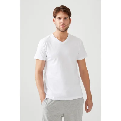 Ανδρικό φανελάκι κοντομάνικο slim fit λαιμός V 100% βαμβάκι Λευκό 1 τεμ