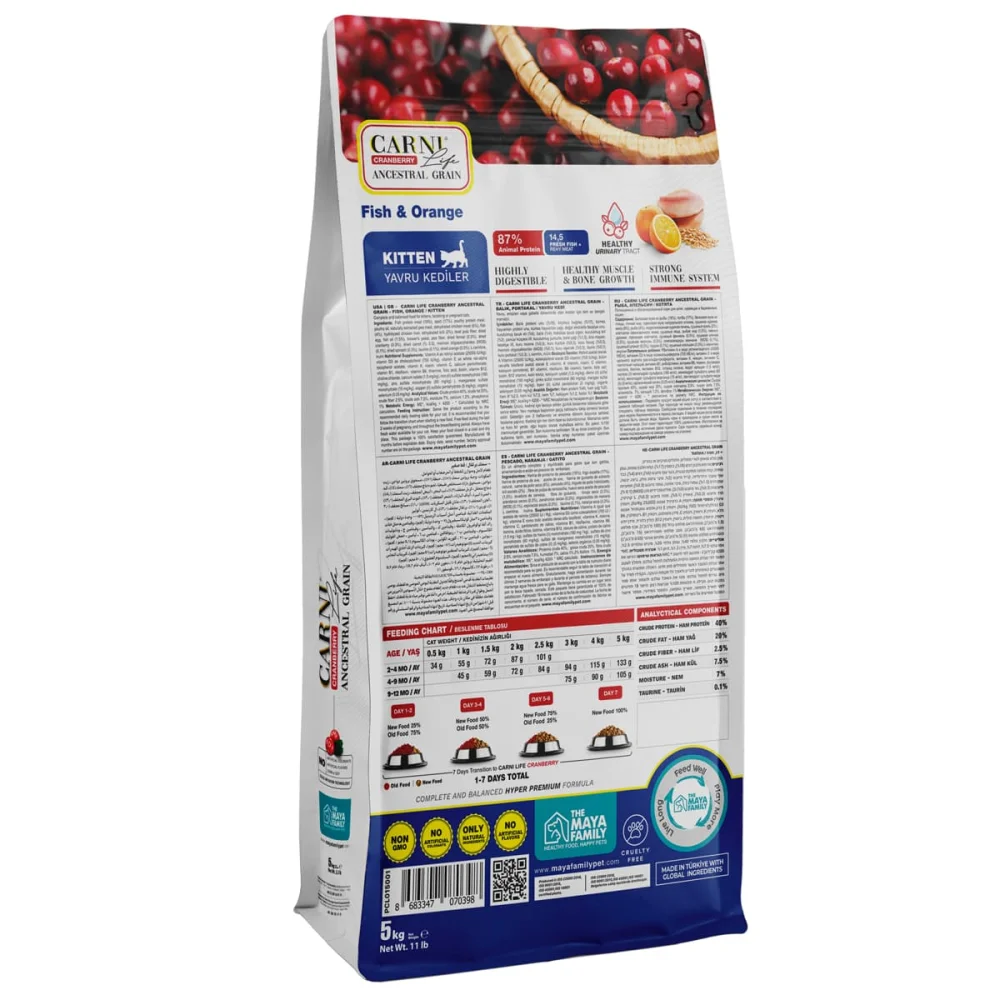 Maya Family Carni Life Cranberry 5kg ξηρά τροφή για γατάκια με ψάρι και πορτοκάλι