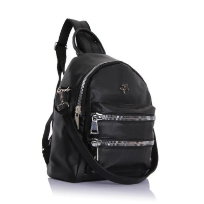 Mega Bag Γυναικείο Σακίδιο Πλάτης με πρόσθετο αφαιρούμενο λουρί Μαύρο Δέρμα