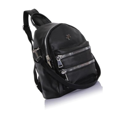 Mega Bag Γυναικείο Σακίδιο Πλάτης με πρόσθετο αφαιρούμενο λουρί Μαύρο Δέρμα