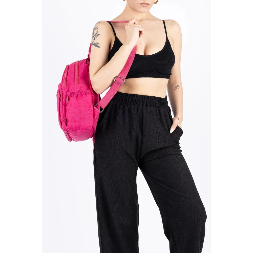 Mega bag τσάντα πλάτης υφασμάτινη με φερμουάρ Φούξια