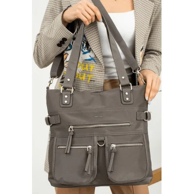 Mega Bag Γυναικεία Τσάντα ώμου με δύο θήκες Ανθρακί