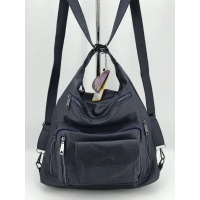 Mega Bag Γυναικείο Σακίδιο Πλάτης και ώμου με δύο θήκες Ναυτικό Μπλε