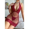 Merry See Sexy γυναικείο νυχτικό με δαντέλα, διαφάνεια και κιλοτάκι κόκκινο