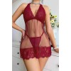 Merry See Sexy γυναικείο νυχτικό με δαντέλα, διαφάνεια και κιλοτάκι κόκκινο