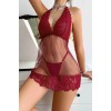 Merry See Sexy γυναικείο νυχτικό με δαντέλα, διαφάνεια και κιλοτάκι κόκκινο