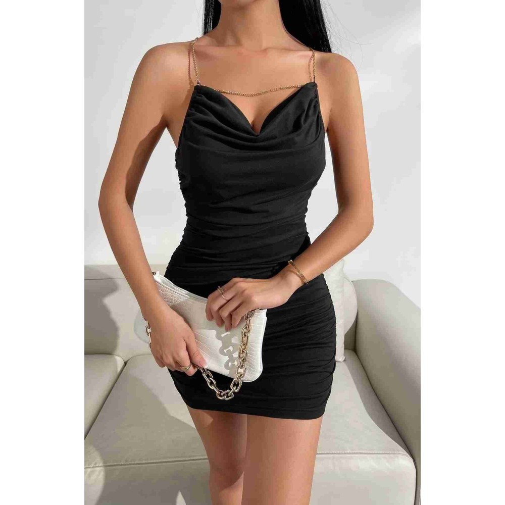 Merry See Sexy mini φόρεμα με χρυσή αλυσίδα Μαύρο Merry See Sexy mini φόρεμα με χρυσή αλυσίδα Μαύρο