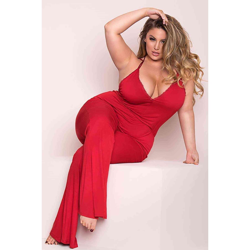 Merry See Πιτζάμα ολόσωμη Γυναικεία με V ντεκολτέ Plus size κόκκινο XXL 1 τεμ Merry See Πιτζάμα ολόσωμη Γυναικεία με V ντεκολτέ Plus size κόκκινο XXL 1 τεμ