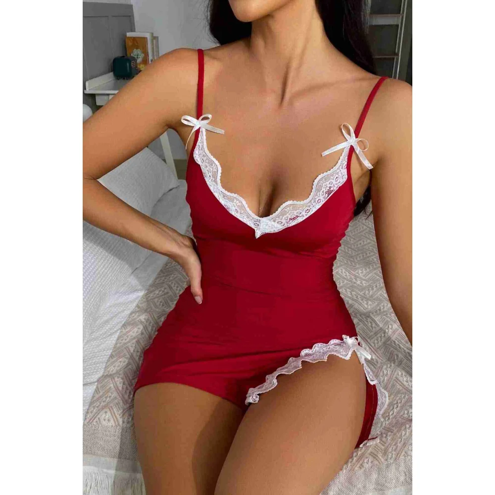Merry See Sexy Νυχτικό με σκίσιμο και δαντέλα Babydoll εσώρουχο κόκκινο Merry See Sexy Νυχτικό με σκίσιμο και δαντέλα Babydoll εσώρουχο κόκκινο