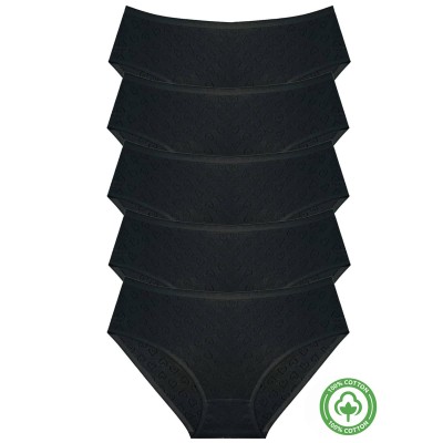 New Lilla Γυναικεία κλασικά εσώρουχα με διάτρητες καρδιές Μαύρο 5 τεμάχια