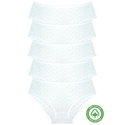 New Lilla Γυναικεία κλασικά εσώρουχα με διάτρητες καρδιές Λευκό 5 τεμάχια
