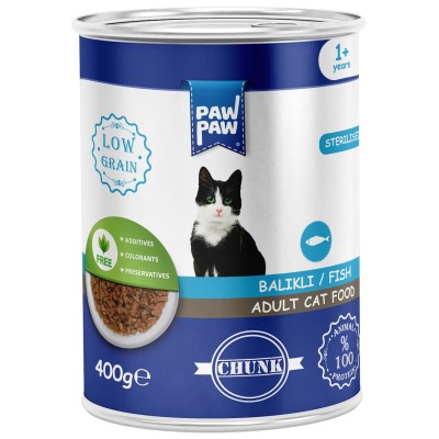 Pawpaw Low Grain 400gr Υγρή Τροφή για Στειρωμένες Γάτες με Ψάρι