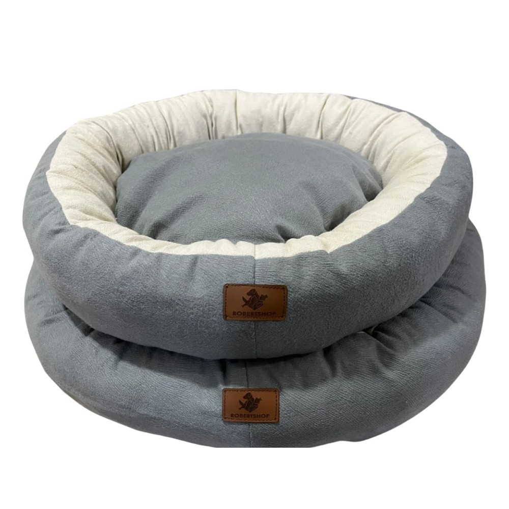 Robert Shop Collection Σετ Κρεβατιών Κατοικιδίων Στρογγυλό Γκρι-Κρεμ 2τμχ