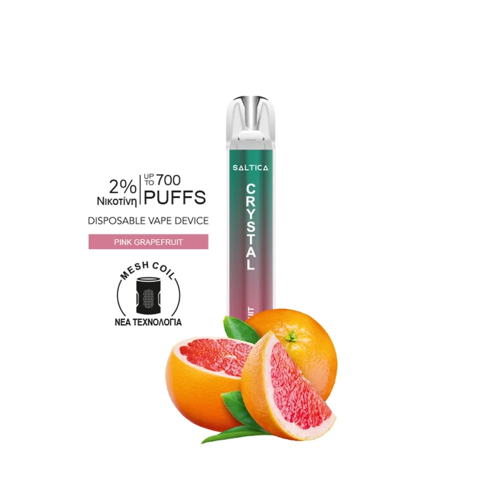 Saltica Crystal vape μιας χρήσης Pink GrapeFruit 700 puffs 2ml 2%nic Saltica Crystal vape μιας χρήσης Pink GrapeFruit 700 puffs 2ml 2%nic