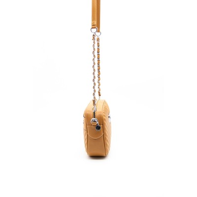 Silver Polo Camel Γυναικεία Τσάντα χιαστί μονής θήκης με λουράκι αλυσίδα