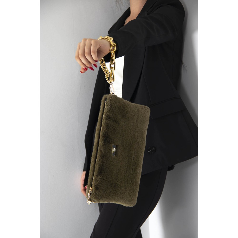 Silver Polo Χακί Βελούδινη Clutch Τσάντα μονής θήκης