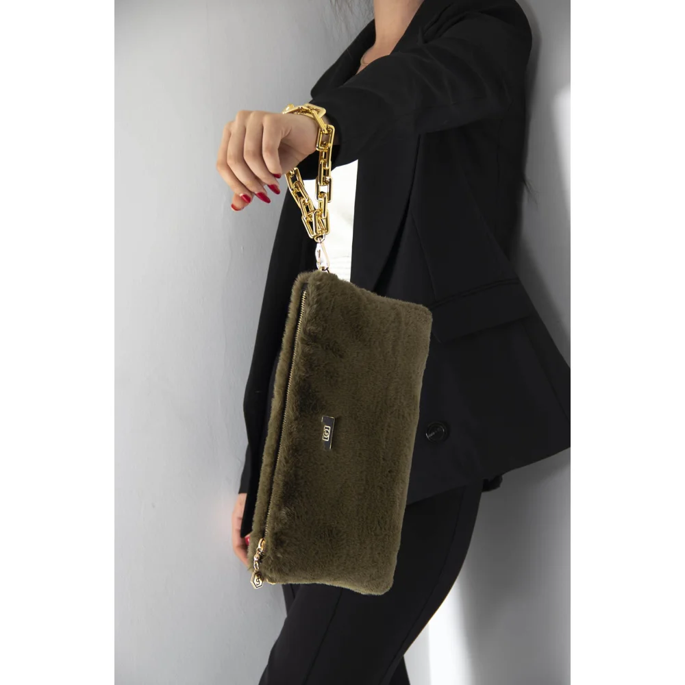 Silver Polo Χακί Βελούδινη Clutch Τσάντα μονής θήκης