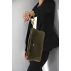 Silver Polo Χακί Βελούδινη Clutch Τσάντα μονής θήκης