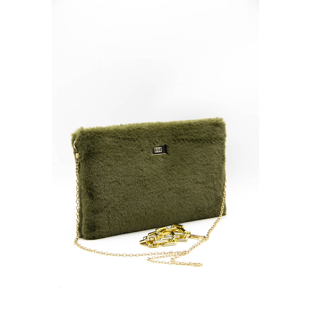 Silver Polo Χακί Βελούδινη Clutch Τσάντα μονής θήκης