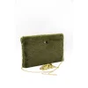 Silver Polo Χακί Βελούδινη Clutch Τσάντα μονής θήκης
