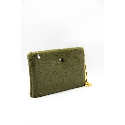 Silver Polo Χακί Βελούδινη Clutch Τσάντα μονής θήκης