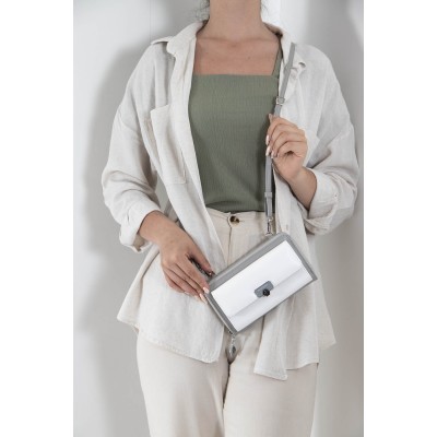 Silver Polo Λευκό Γκρι Γυναικείο Πορτοφόλι & Θήκη Κάρτας/Τηλεφώνου με λουράκι και τρεις θήκες