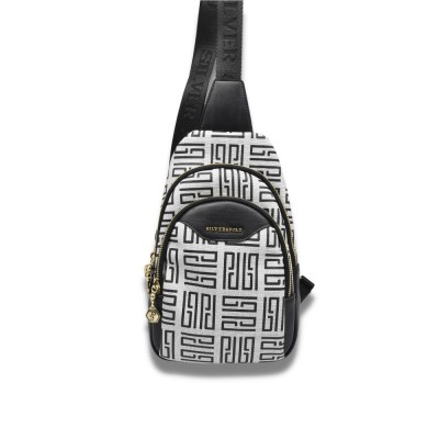 Silver Polo Μαύρη Λευκή Γυναικεία τσάντα Freebag με δύο θήκες