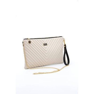 Silver Polo V-Μοτίβο Μπεζ Clutch τσάντα μονής θήκης 