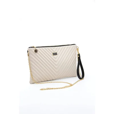 Silver Polo V-Μοτίβο Μπεζ Clutch τσάντα μονής θήκης 