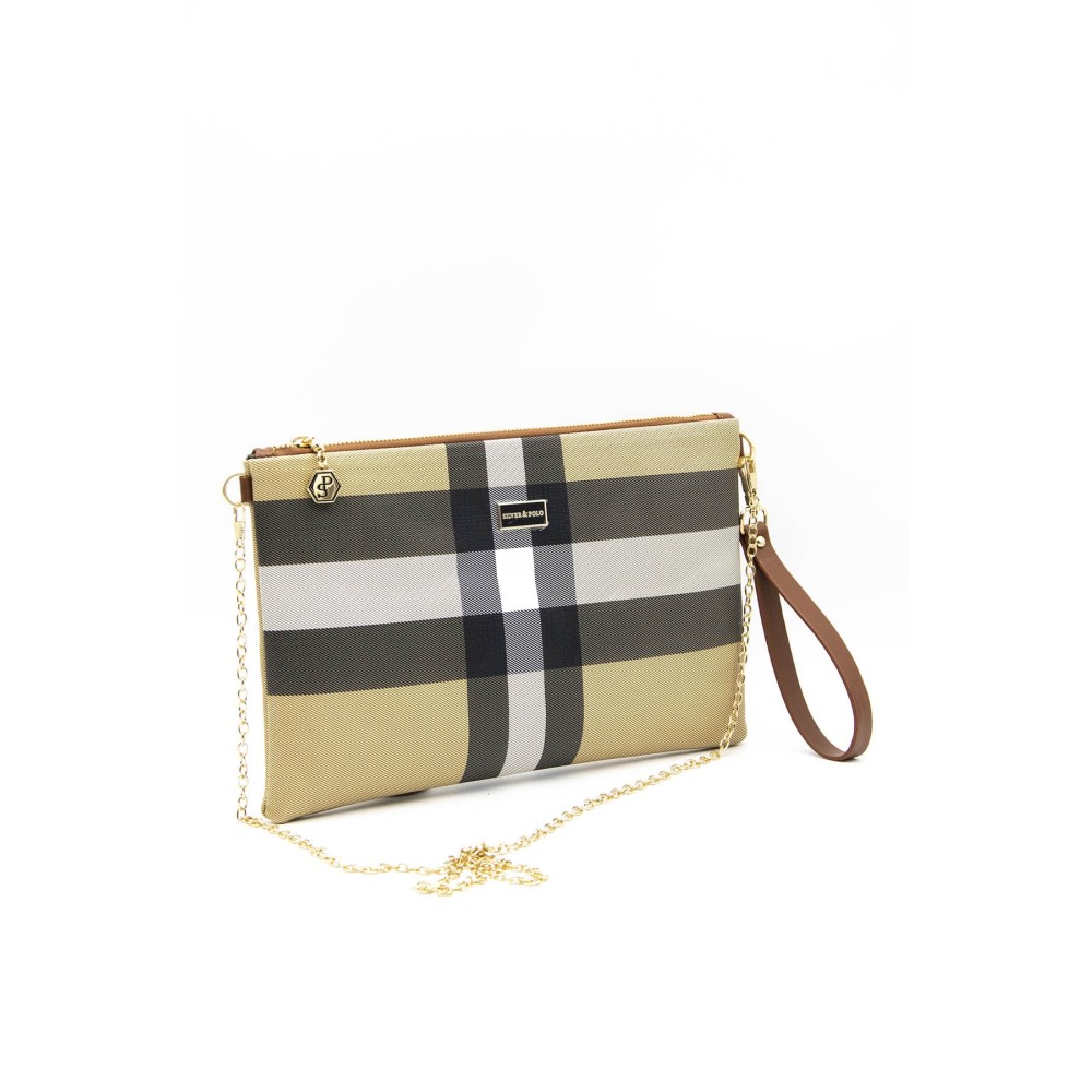 Silver Polo Μπεζ Clutch Τσάντα μονής θήκης με μοτίβο καρό
