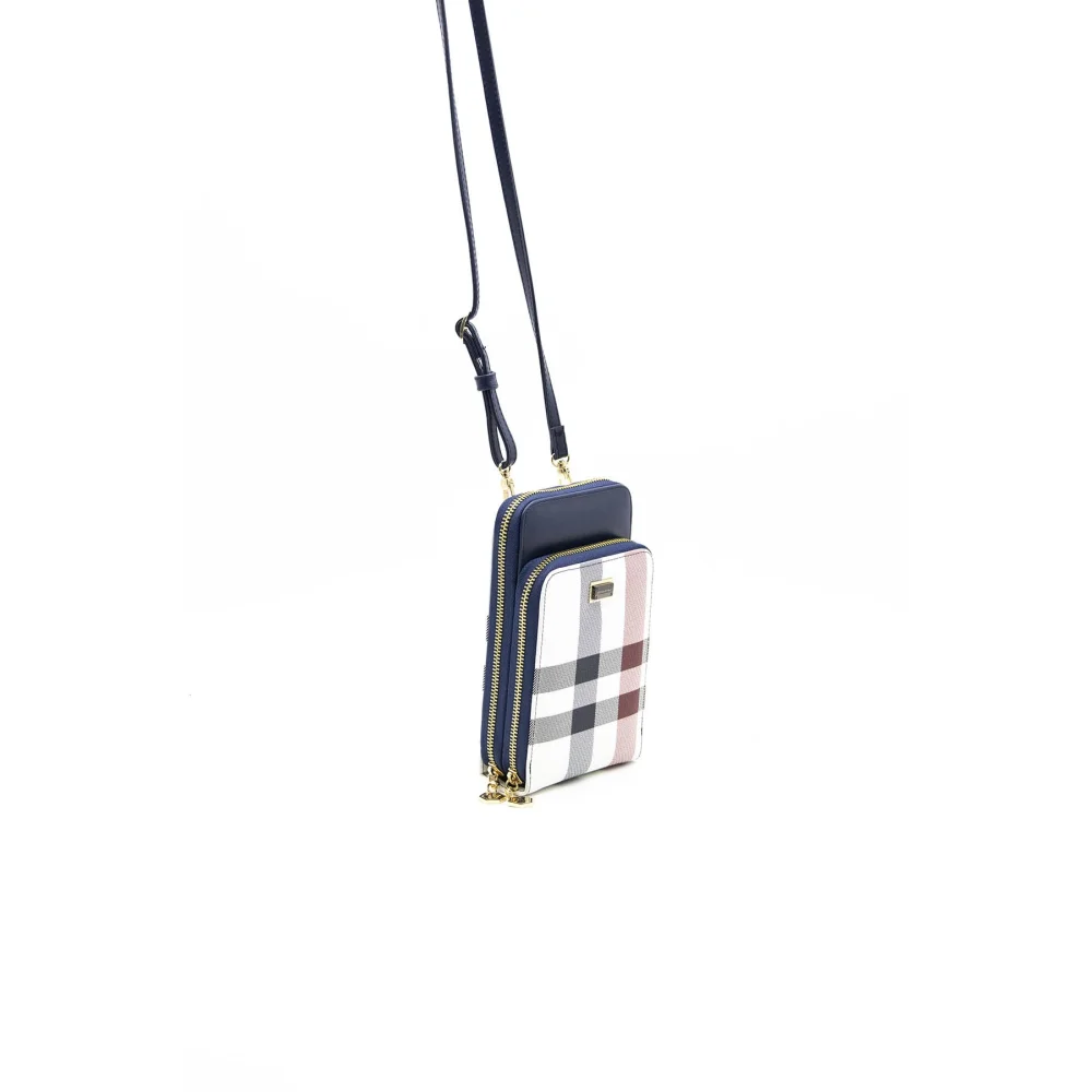 Silver Polo Μπλε Γυναικείο Πορτοφόλι & Θήκη Κάρτας/Τηλεφώνου με μοτίβο καρό