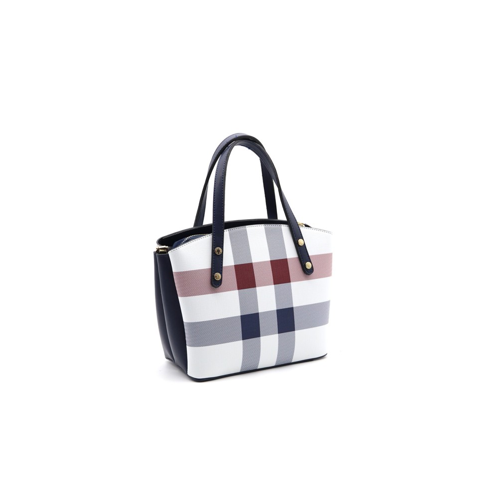 Silver Polo Μπλε Λευκή Γυναικεία Τσάντα χειρός mini με μοτίβο κάρο Silver Polo Μπλε Λευκή Γυναικεία Τσάντα χειρός mini με μοτίβο κάρο
