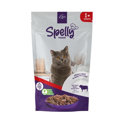 Spelly Premium Jelly Grain Free 85gr για Ενήλικη Γάτα με Μοσχάρι σε Φακελάκι
