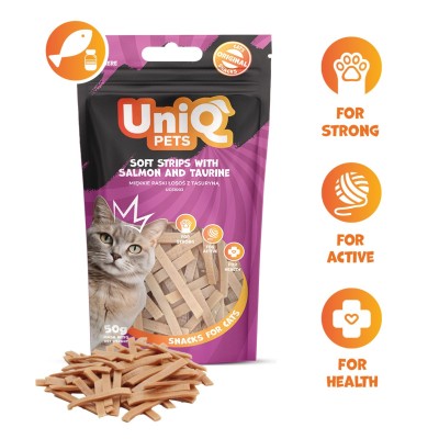 Uniq 50gr Λιχουδιά για Γάτες Μαλακές Λωρίδες με Σολομό και Ταυρίνη