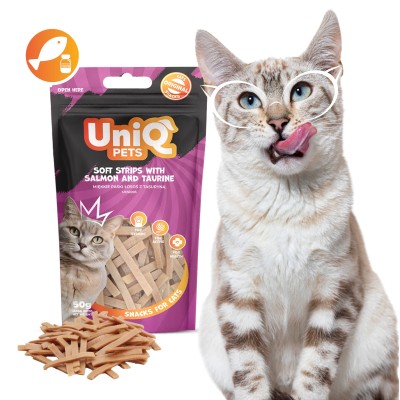 Uniq 50gr Λιχουδιά για Γάτες Μαλακές Λωρίδες με Σολομό και Ταυρίνη