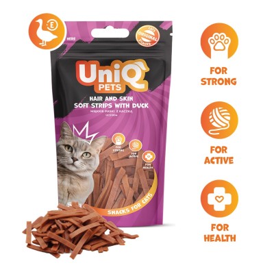 Uniq 50gr Λιχουδιά για Γάτες για Μαλλιά και Δέρμα Μαλακές Λωρίδες με Πάπια