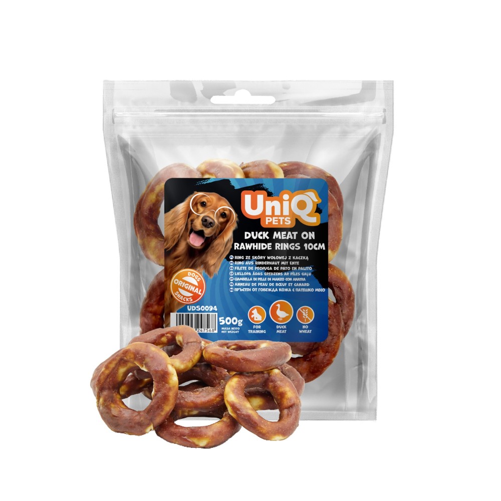 Uniq 500gr Λιχουδιά για Σκύλους Δαχτυλίδια από Δέρμα Τυλιγμένα με Πάπια