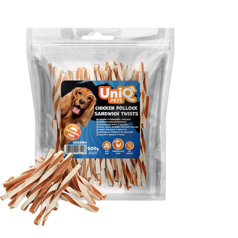 Uniq 500gr Λιχουδιά για Σκύλους Στριφτά Κομμάτια με Κοτόπουλο και Πόλλοκ Uniq 500gr Λιχουδιά για Σκύλους Στριφτά Κομμάτια με Κοτόπουλο και Πόλλοκ