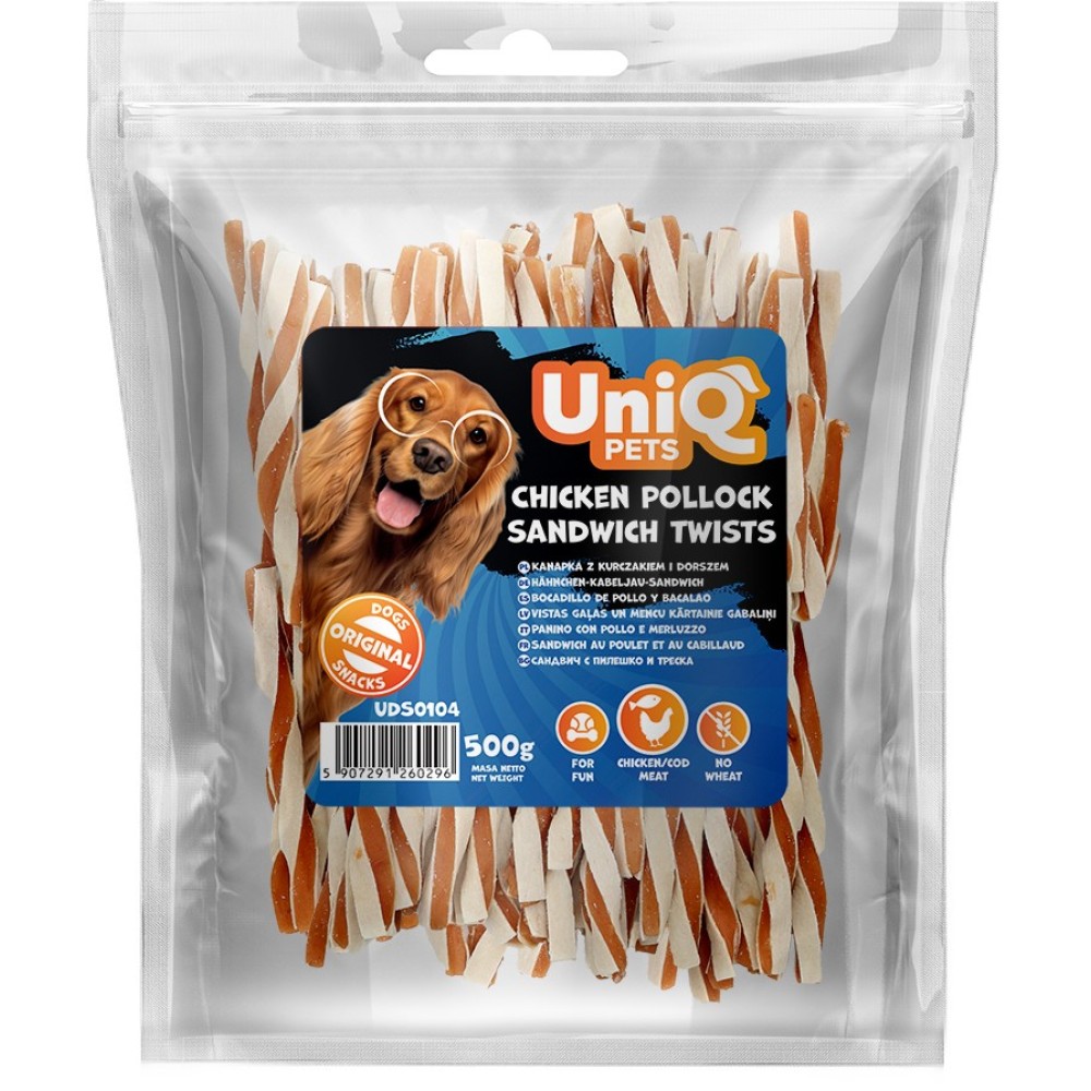 Uniq 500gr Λιχουδιά για Σκύλους Στριφτά Κομμάτια με Κοτόπουλο και Πόλλοκ Uniq 500gr Λιχουδιά για Σκύλους Στριφτά Κομμάτια με Κοτόπουλο και Πόλλοκ