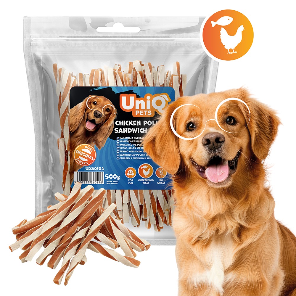 Uniq 500gr Λιχουδιά για Σκύλους Στριφτά Κομμάτια με Κοτόπουλο και Πόλλοκ Uniq 500gr Λιχουδιά για Σκύλους Στριφτά Κομμάτια με Κοτόπουλο και Πόλλοκ