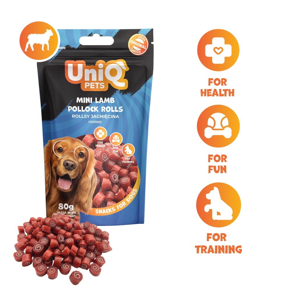 Uniq 80gr Λιχουδιά για Σκύλους Μίνι Ρολάκια με Αρνί και Πόλοκ Uniq 80gr Λιχουδιά για Σκύλους Μίνι Ρολάκια με Αρνί και Πόλοκ