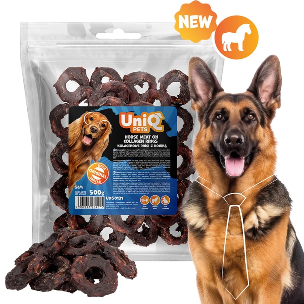 Uniq 500gr Λιχουδιά για Σκύλους με Κρέας Αλόγου σε Δαχτύλιους Κολλαγόνου 5cm