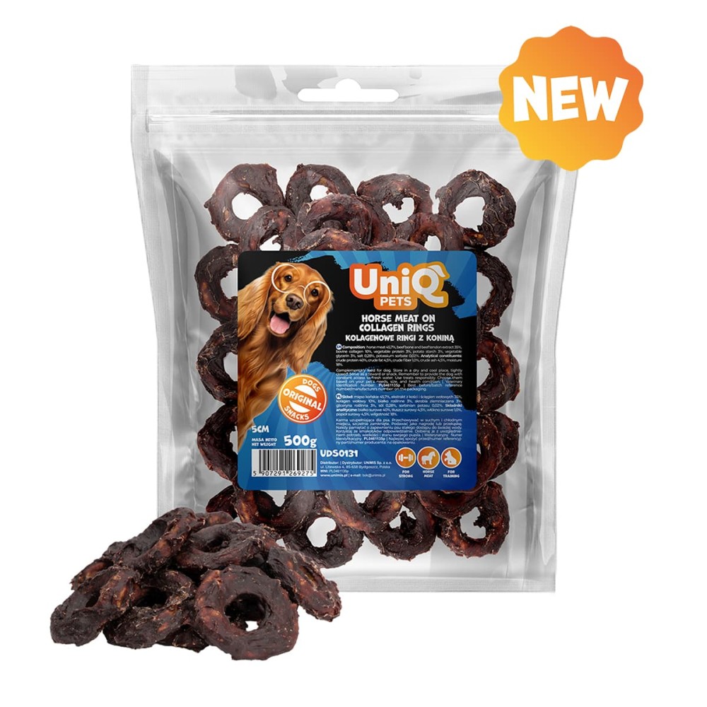 Uniq 500gr Λιχουδιά για Σκύλους με Κρέας Αλόγου σε Δαχτύλιους Κολλαγόνου 5cm