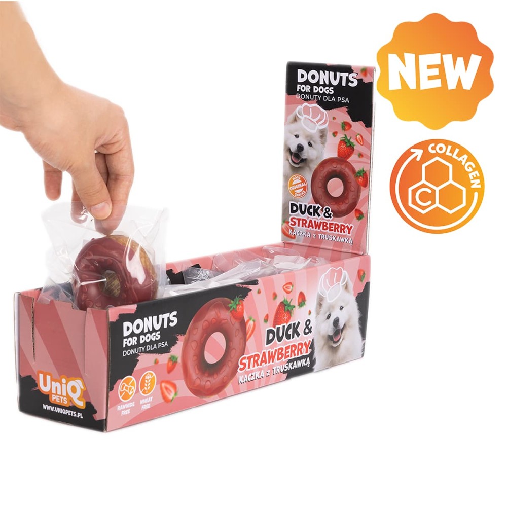 Uniq 50gr Λιχουδιά για Σκύλους Donut Κολλαγόνου με Πάπια και Φράουλα 7εκ. 10τμχ
