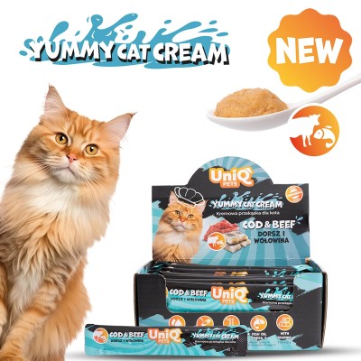 Uniq Yummy Cat Cream 15gr για Γάτες με Μπακαλιάρο και Βοδινό 50τμχ
